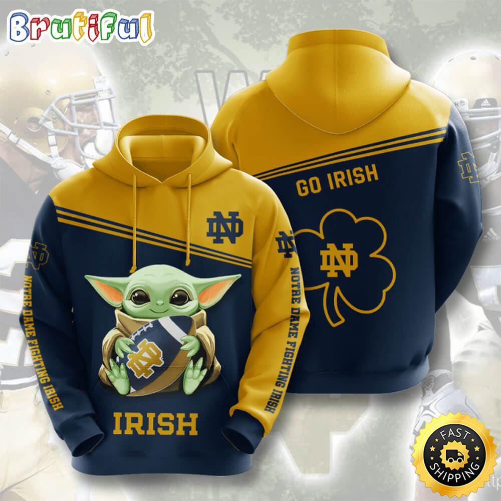 Baby Yoda Notre Dame Fighting Irish 3d Hoodie Gift For Notre Dame Fans