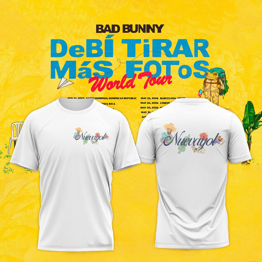 Bad Bunny DeB TiRAR MaS FOToS Nuevayol White T-Shirt Fan Merch Gifts For Dad