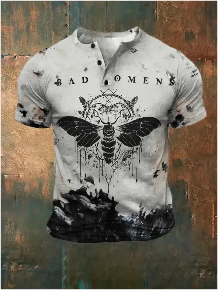 Bad Omens Shirt Rock Band Inspired Moon And Moth Tie Dye Henley Shirt Bad Omens Merch