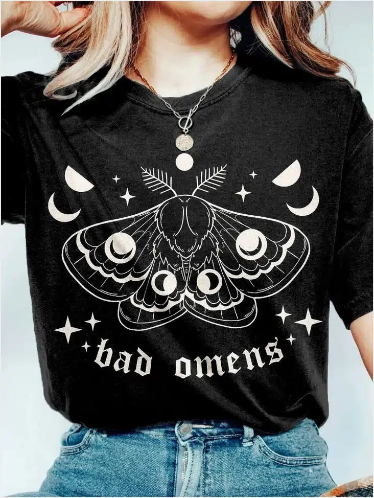 Bad Omens Shirt Rock Band Moth And Moon Phase Phase Washed T-Shirt Birthday Gifts For Fans