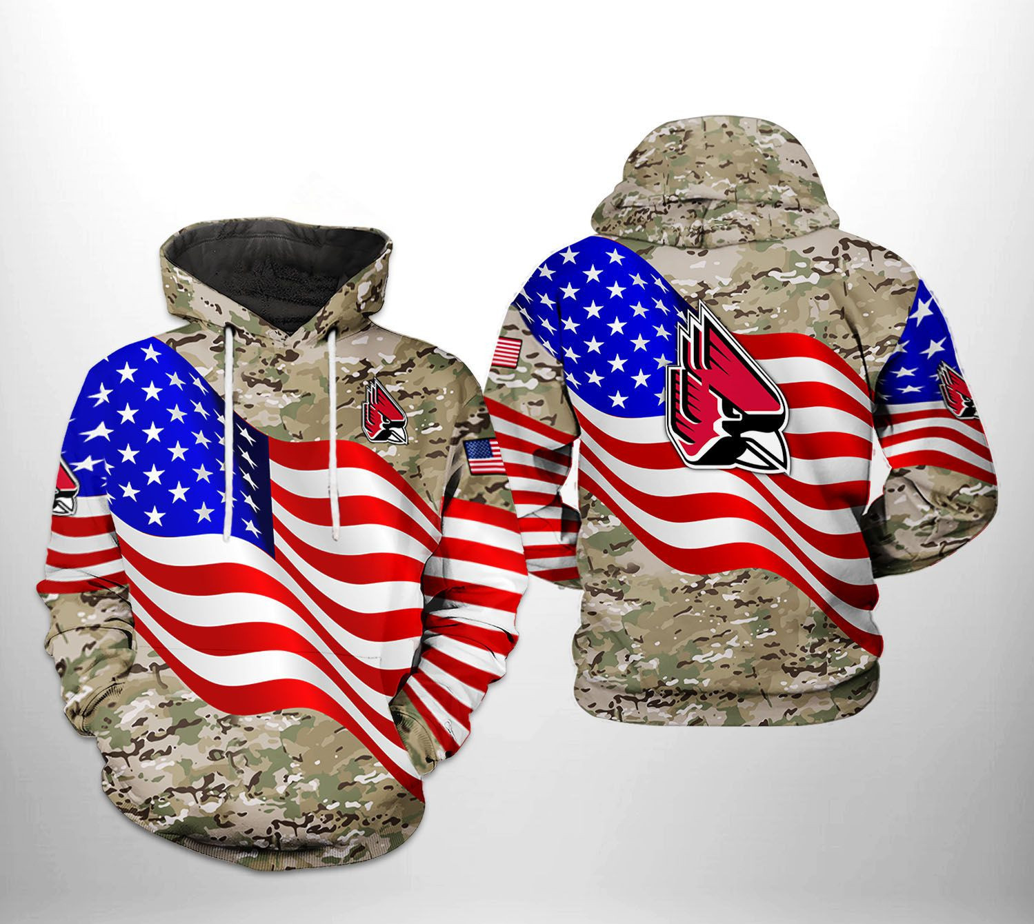 Ball State Cardinals NCAA US Flag Camo Veteran Hoodie  Zip Hoodie
