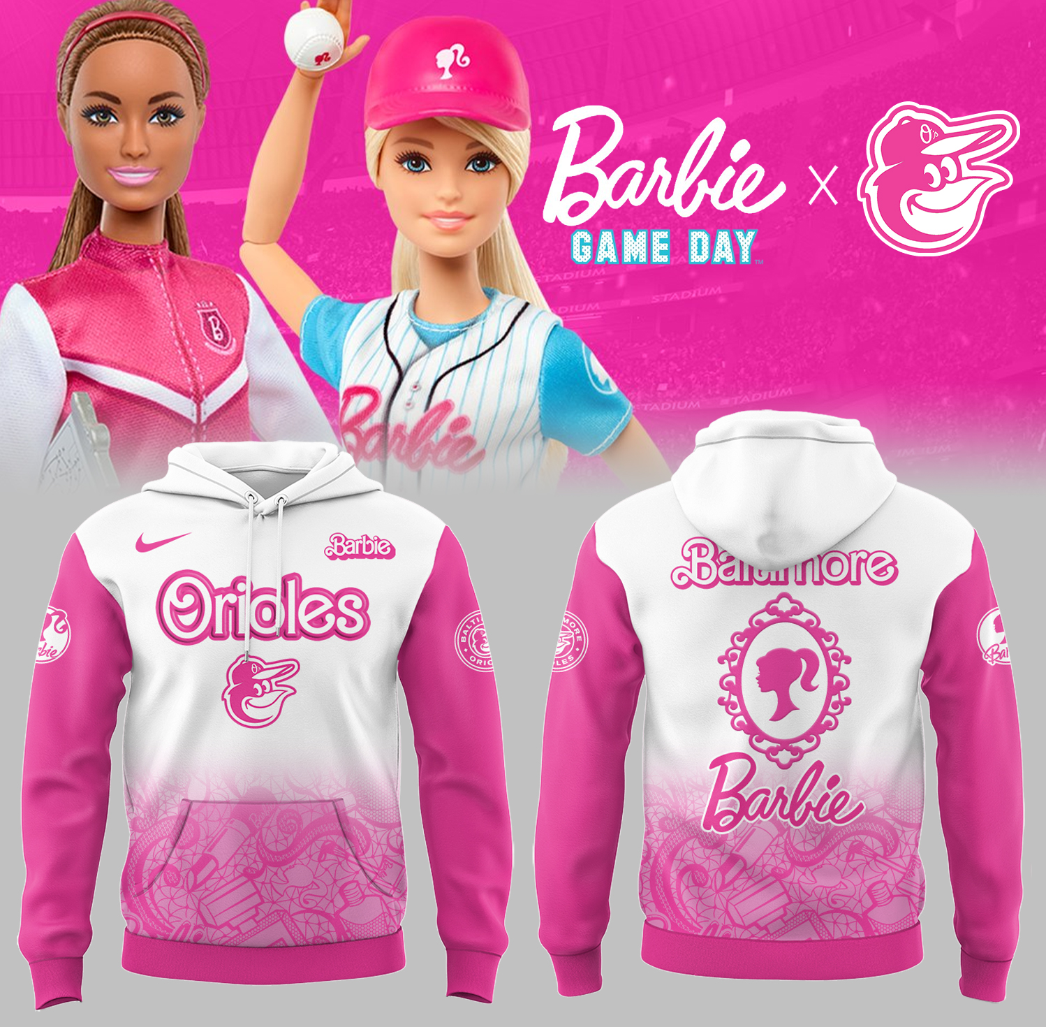 Baltimore Orioles Baseball Barbie Night Hoodie Gift Ideas For Baseball Players