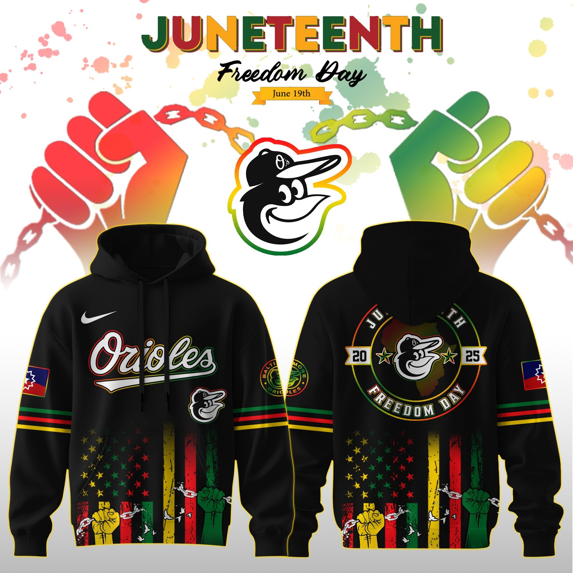 Baltimore Orioles MLB X Juneteenth Day 2025 Hoodie Themed Baseball Lover Fan Merch Apparel