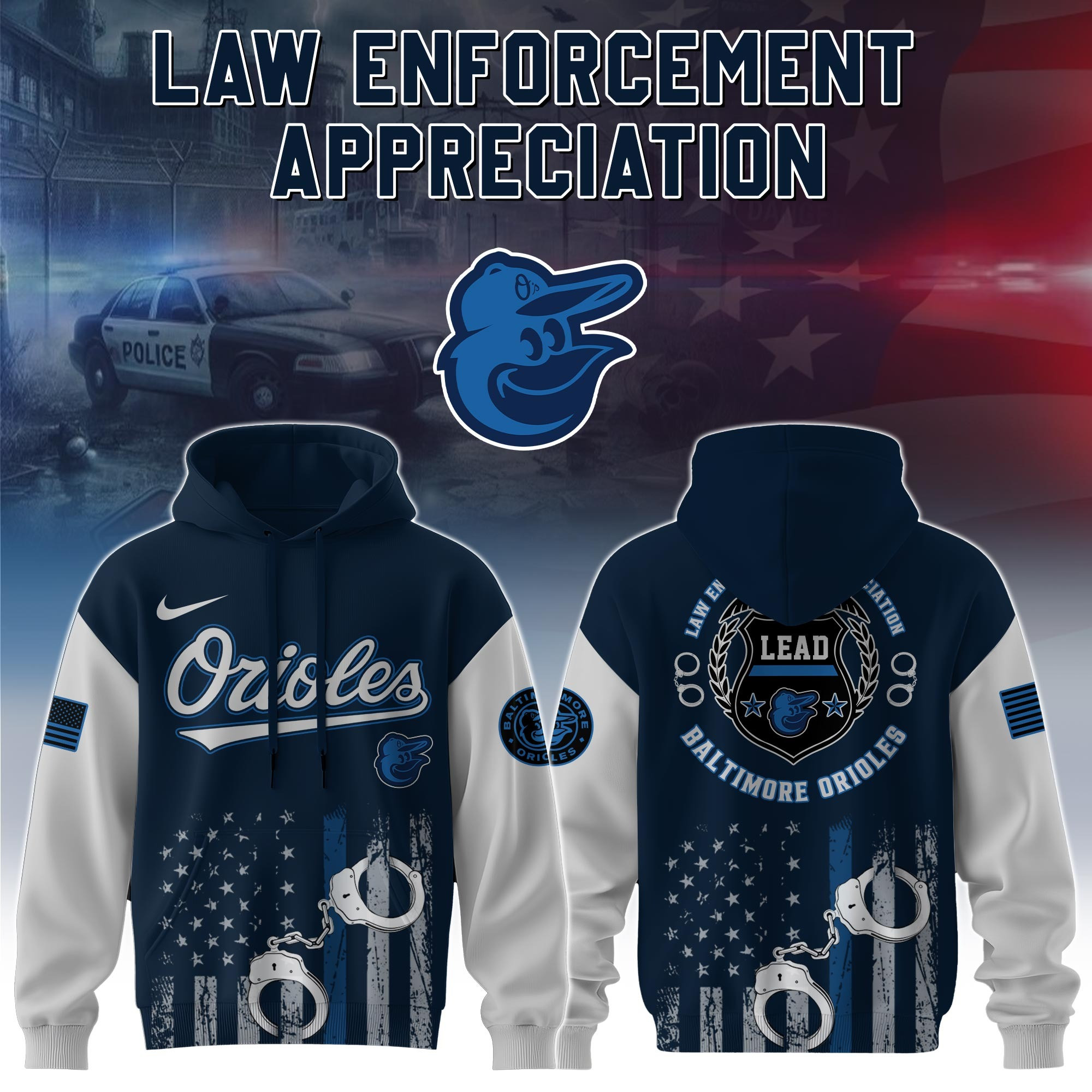 Baltimore Orioles MLB x Law Enforcement Appreciation Day Hoodie Cool Baseball Gifts