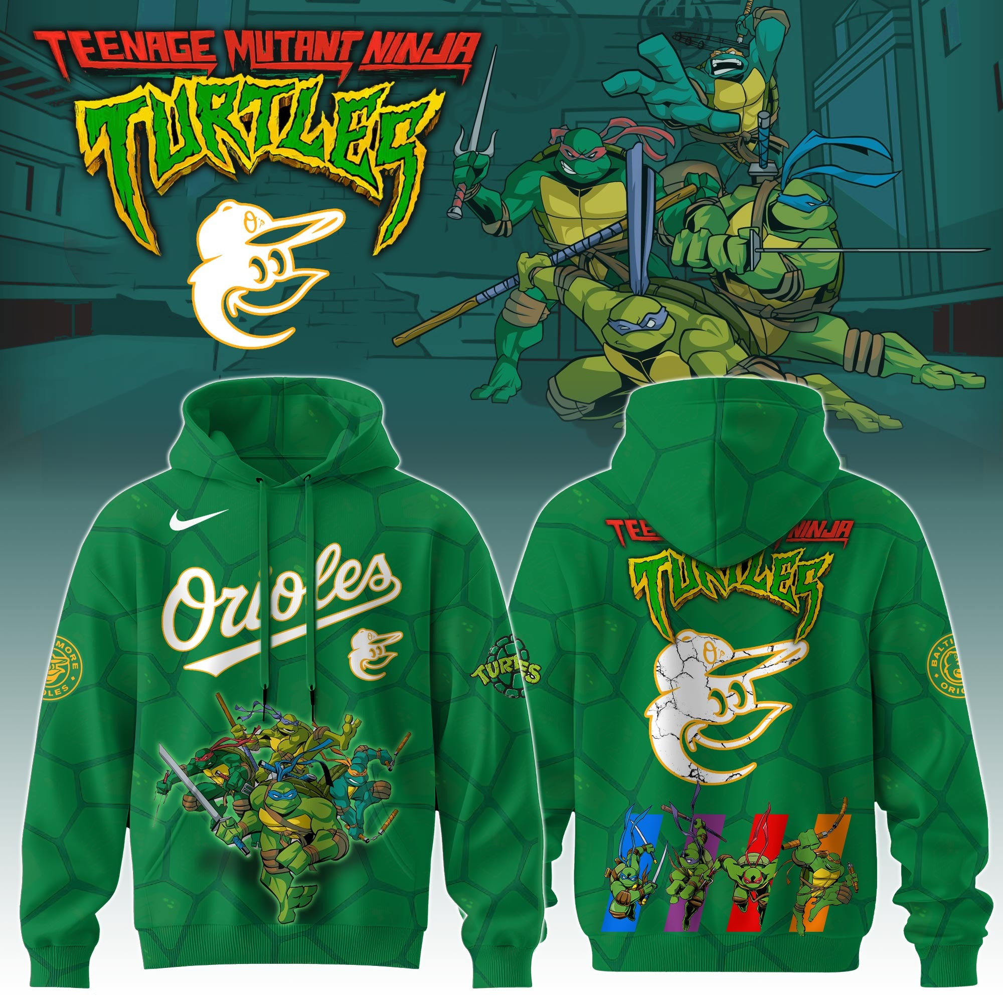 Baltimore Orioles MLB X Ninja Turtles Hoodie Baseball Ninja Turtles Lovers Fan Gifts