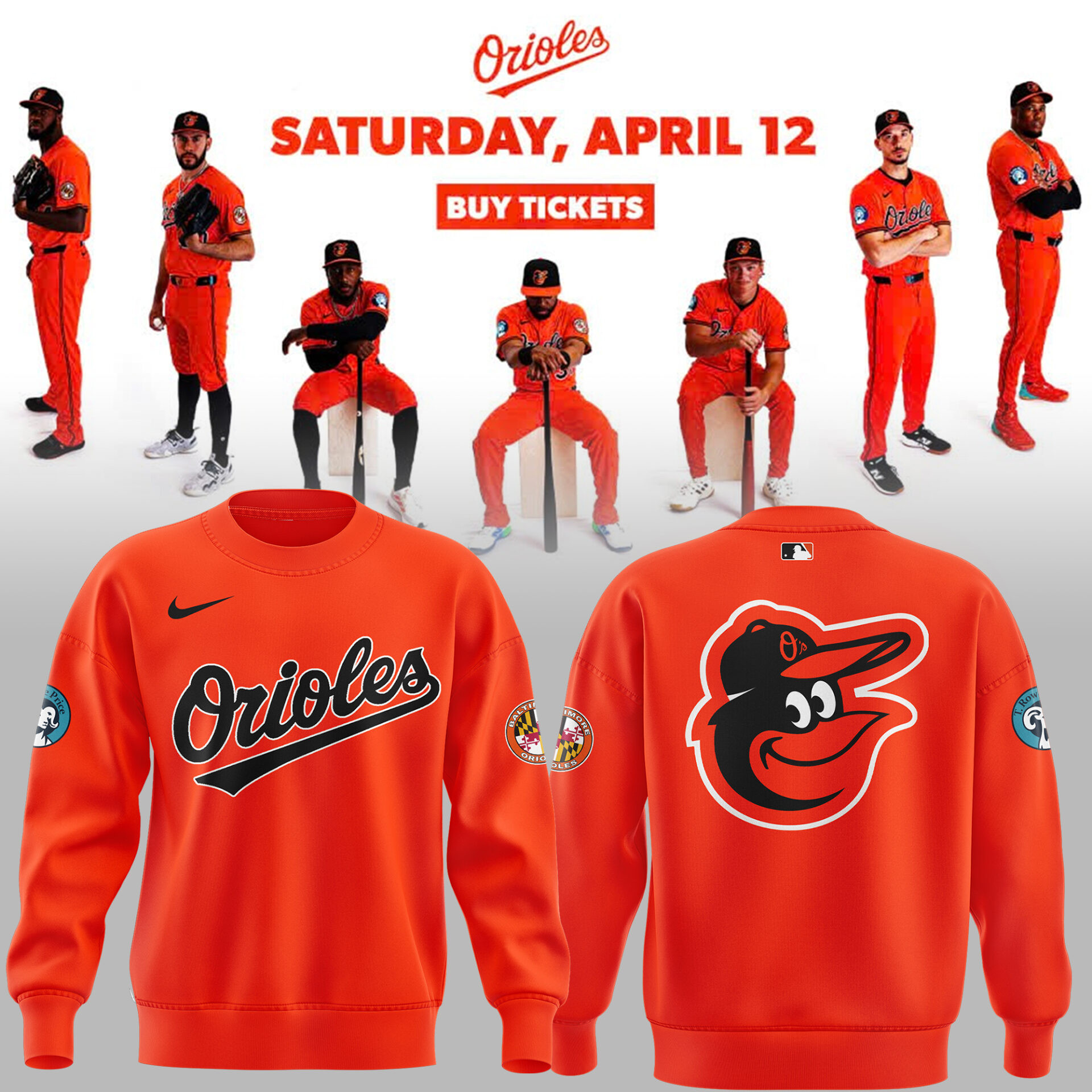 Baltimore Orioles Orange On Orange Sweatshirt Baseball Team Gift Ideas