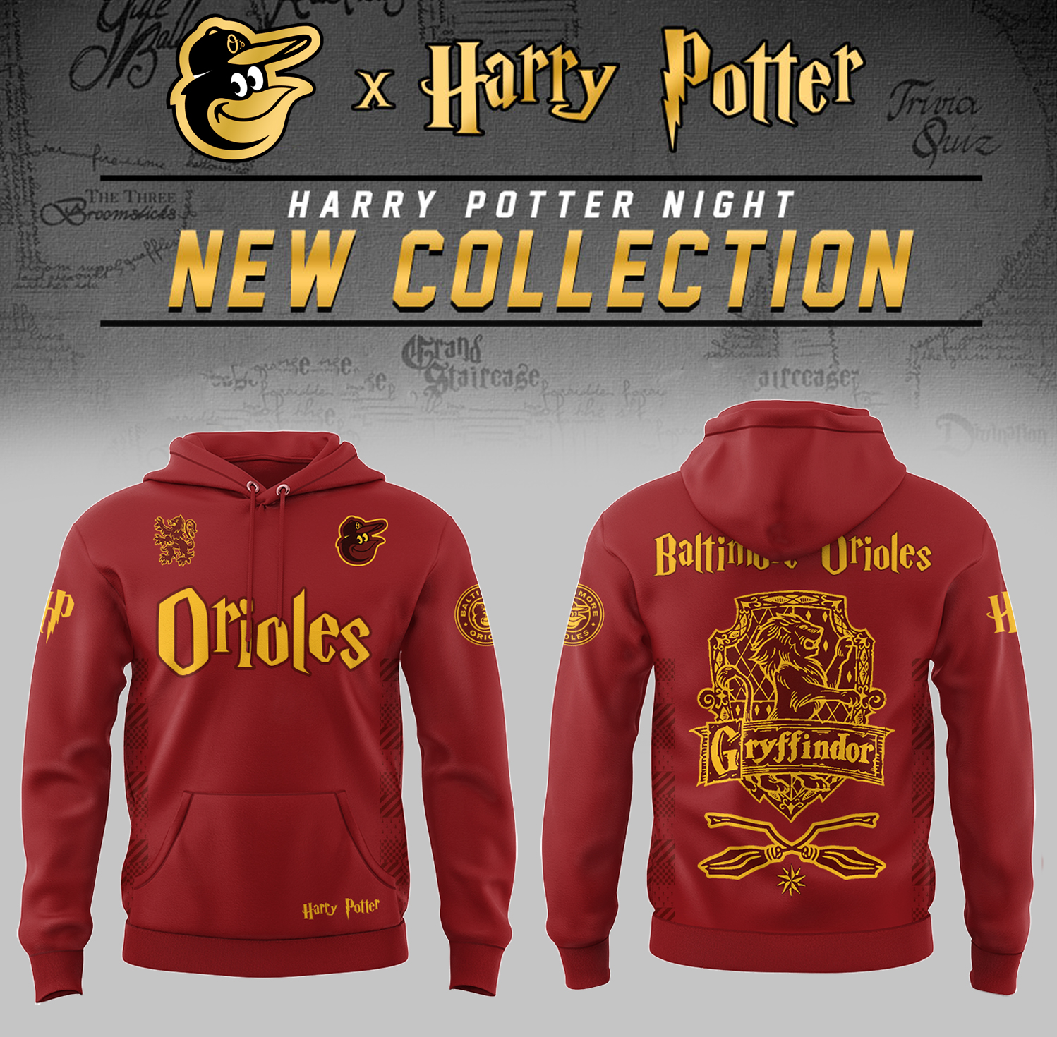 Baltimore Orioles x Harry Potter Night Gryffindor House Hoodie Baseball Fan Gifts
