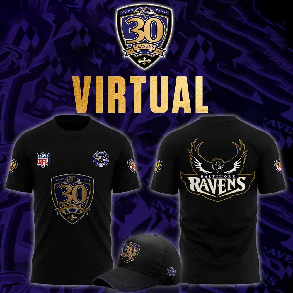 Baltimore Ravens 30th Season Virtual T-Shirt Baltimore Ravens Merch Fathers Day Gifts