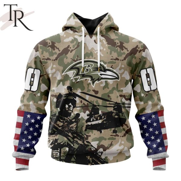 Baltimore Ravens Army Camo V2 NFL Football Team Hoodie