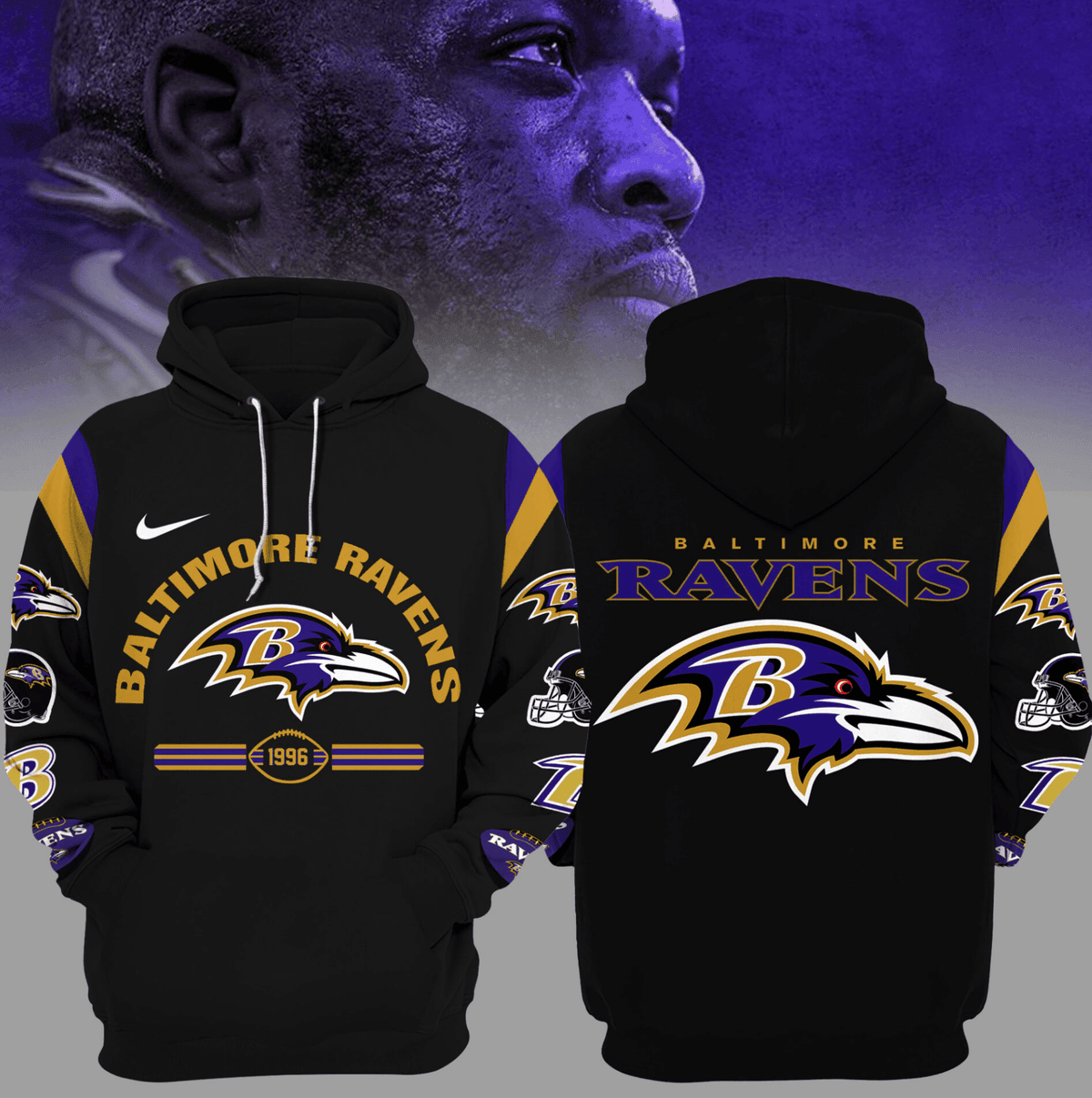 Baltimore Ravens Black NFL 3D Hoodie