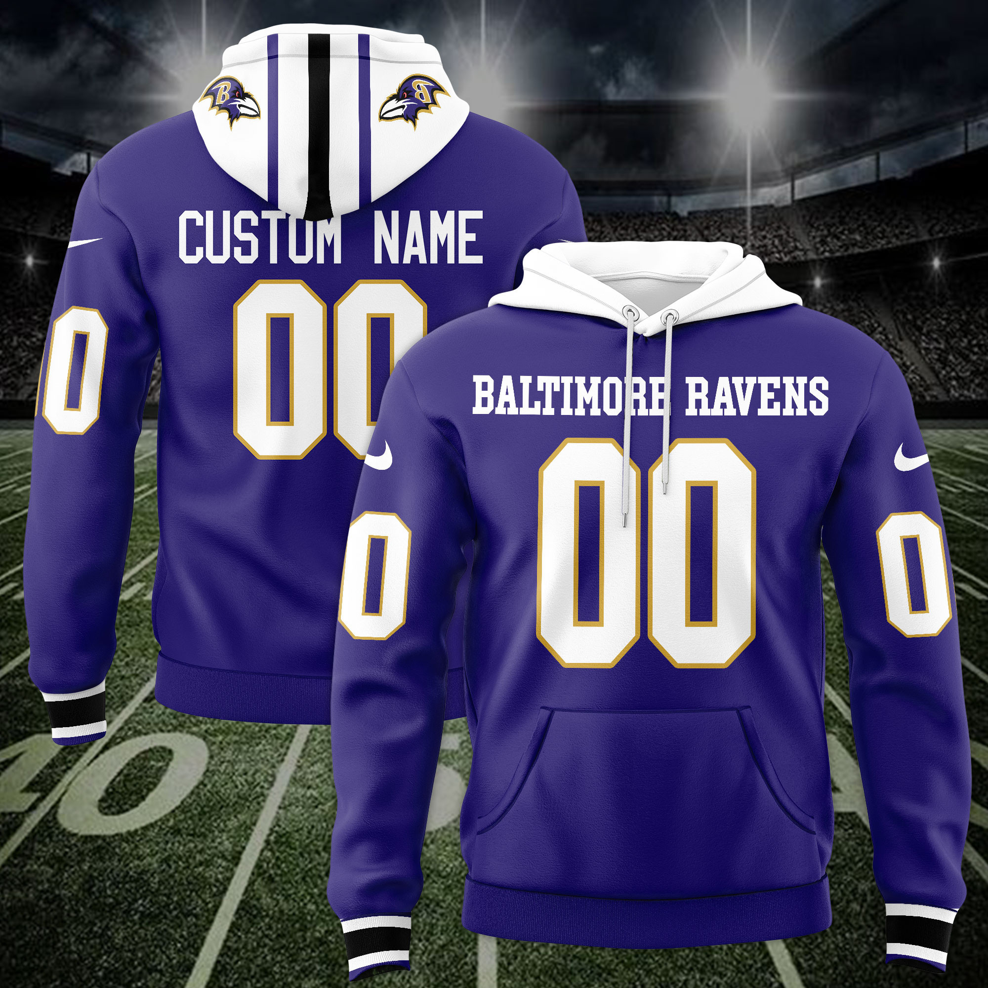 Baltimore Ravens Custom Name And Number 3D Hoodie