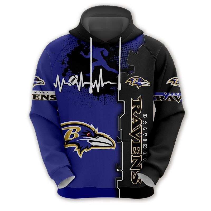 Baltimore Ravens Heart Beating NFL Football Team Hoodie