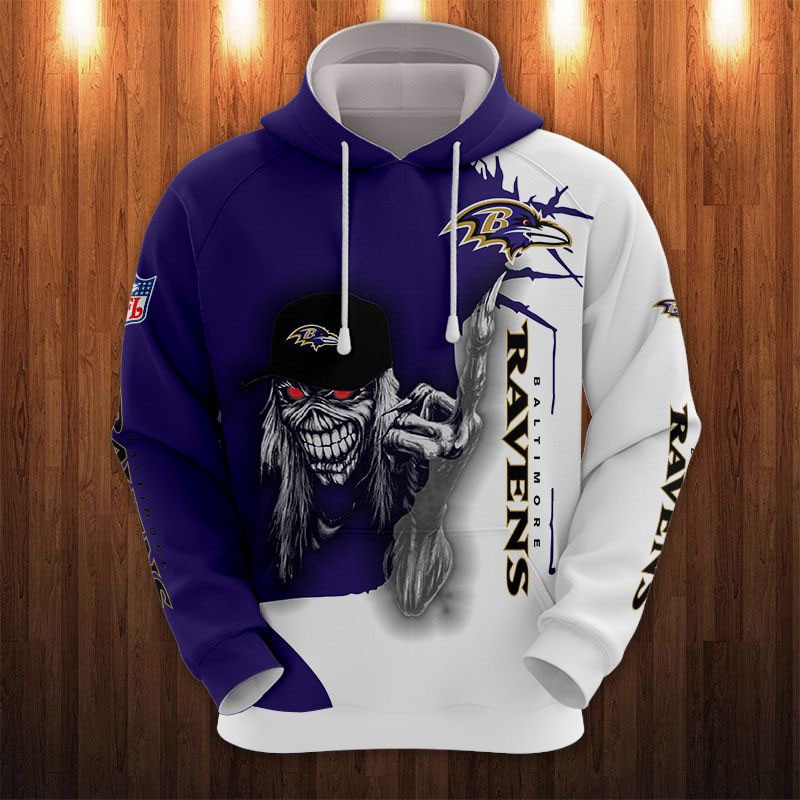 Baltimore Ravens Metal Rock Skull NFL Football Team Hoodie