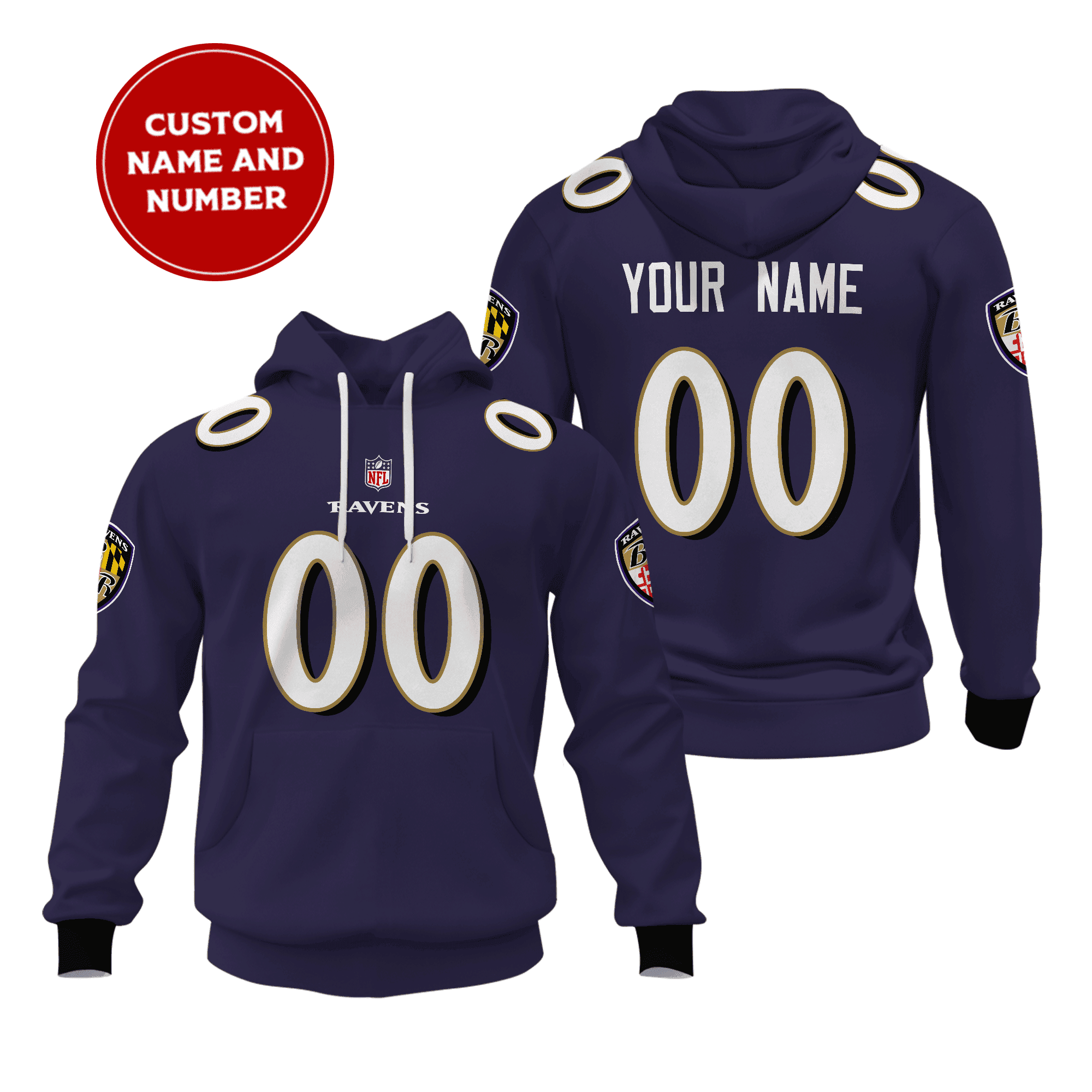 Baltimore Ravens Personalized Name And Number NFL 3D Hoodie Version 128