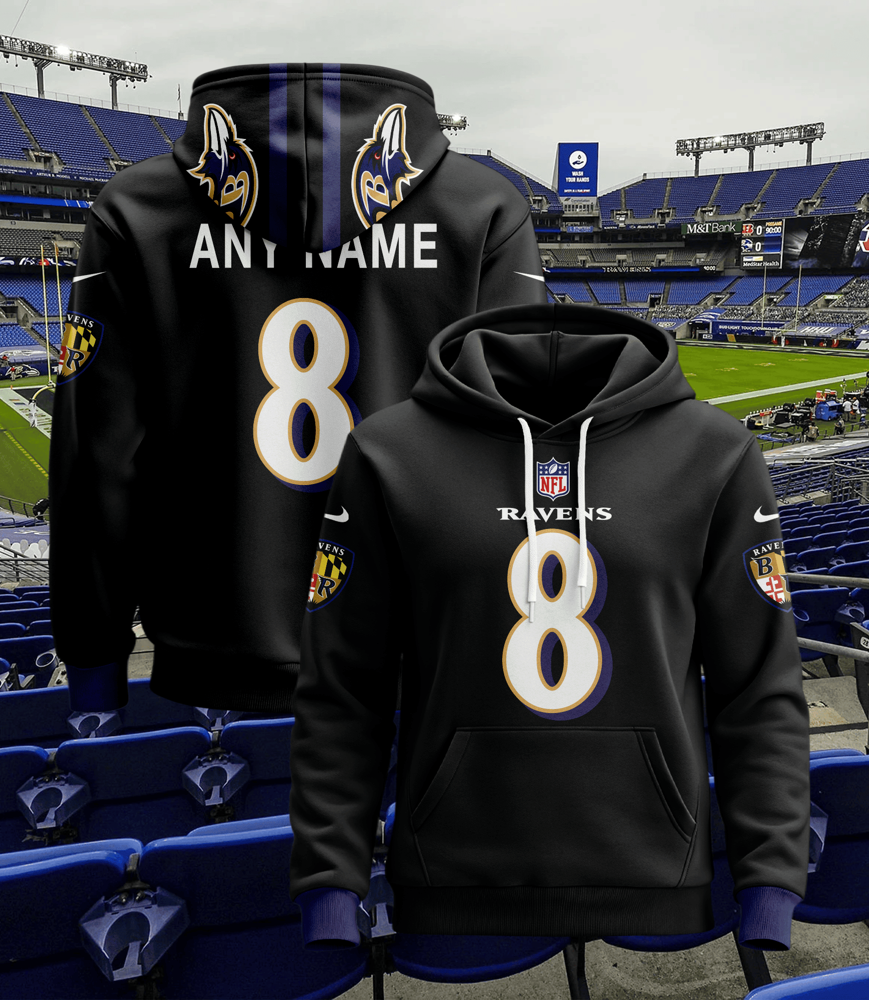 Baltimore Ravens Personalized Name And Number NFL 3D Hoodie Version 55