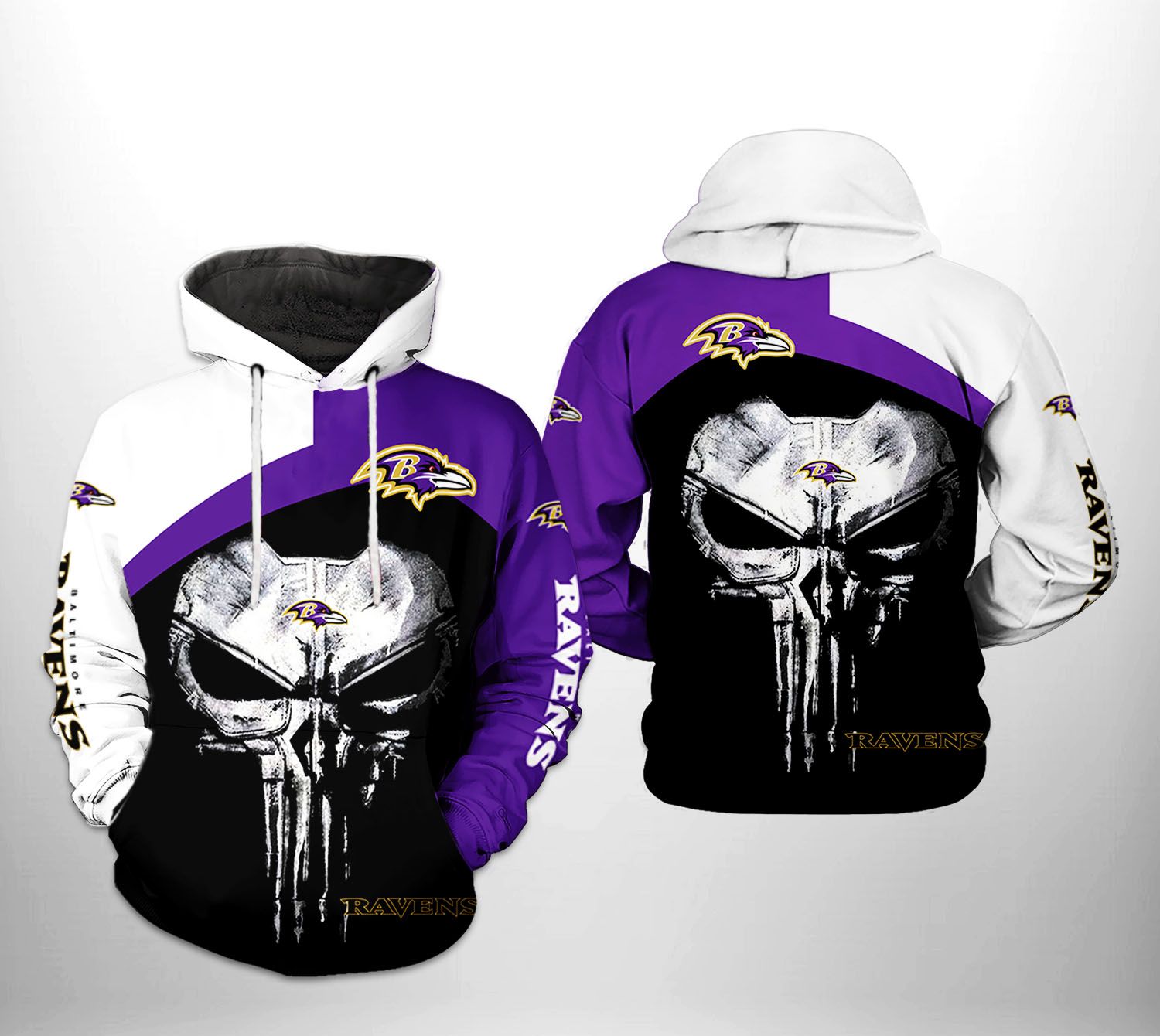 Baltimore Ravens Punisher Skull V1 NFL Football Team Hoodie