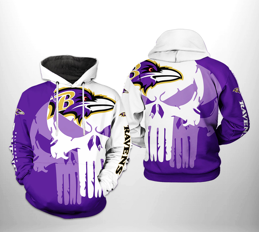 Baltimore Ravens Punisher Skull V2 NFL Football Team Hoodie