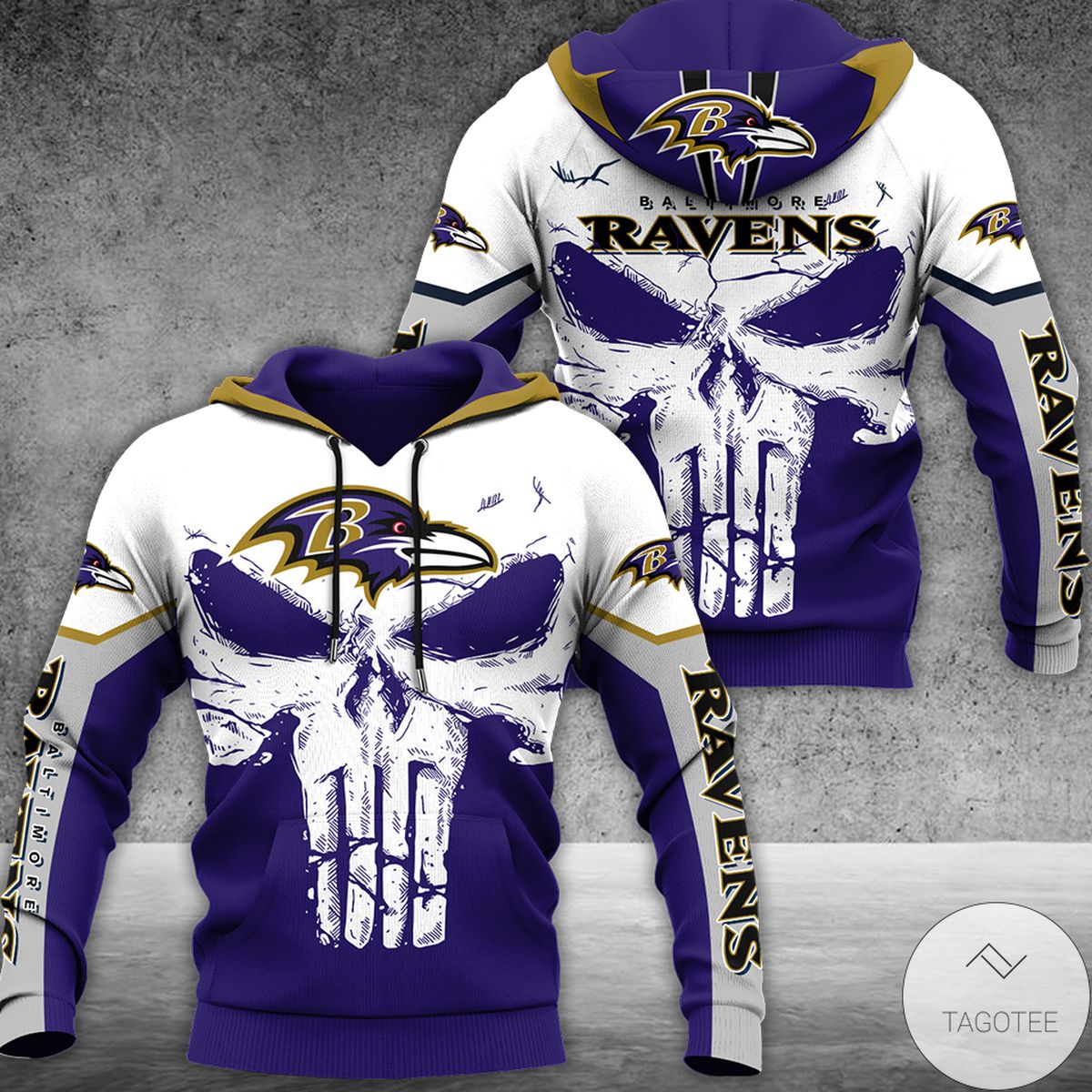 Baltimore Ravens Punisher Skull V3 NFL Football Team Hoodie