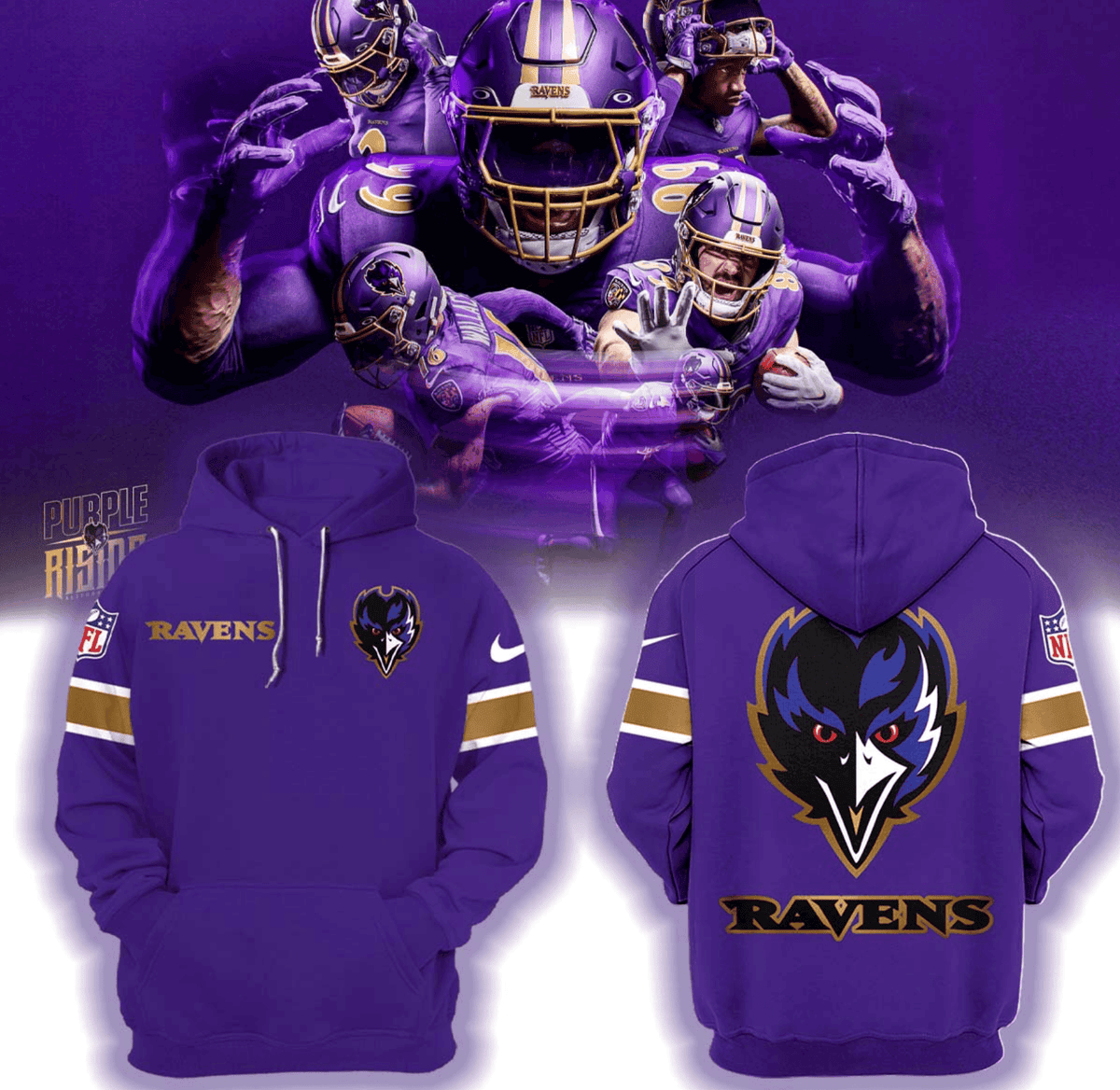 Baltimore Ravens Purple Rising NFL 3D Hoodie