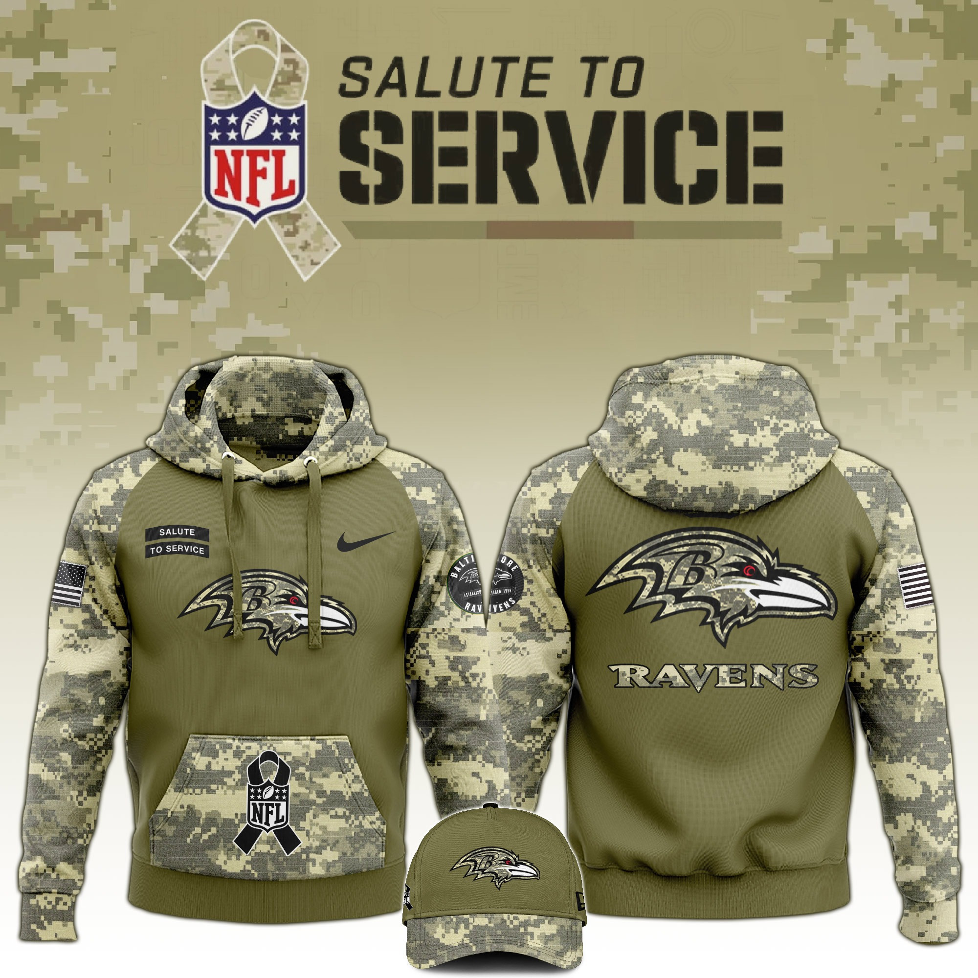 Baltimore Ravens Salute to Service Club  Edition Camo Hoodie Gift For Ravens Fans