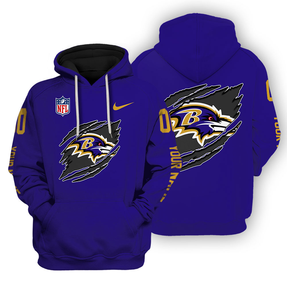 Baltimore Ravens Scratch Logo NFL 3D Hoodie Version 110