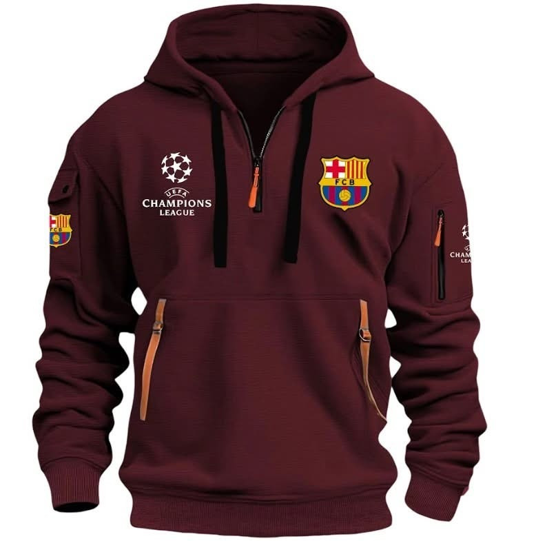 Barcelona UEFA Champions League Quarter Zip Hoodie Barcelona F.C Merch Gifts For Fans