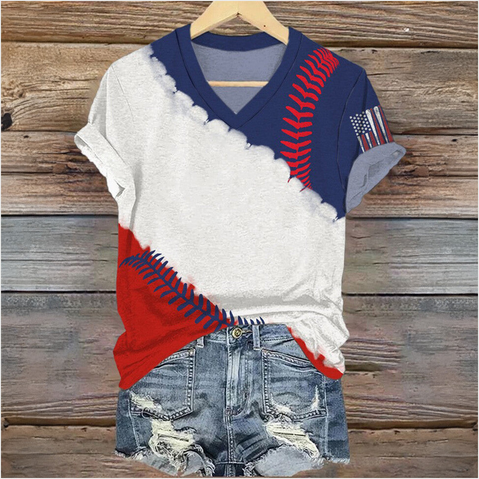 Baseball V-Neck Shirt Womens 4Th Of July Shirt Gifts For Baseball Lovers Gifts For Besties