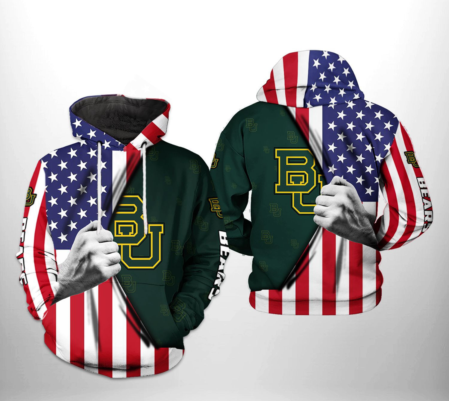 Baylor Bears NCAA US FLag Hoodie  Zip Hoodie Version 2760