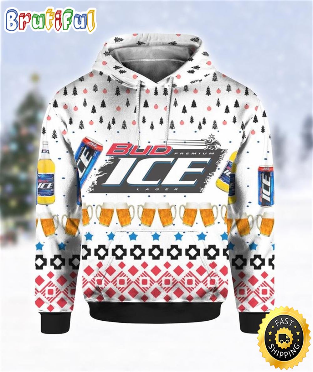 Beer Hoodie Bud Ice Premium Lager Beer Pattern White Hoodie Amazing Beer