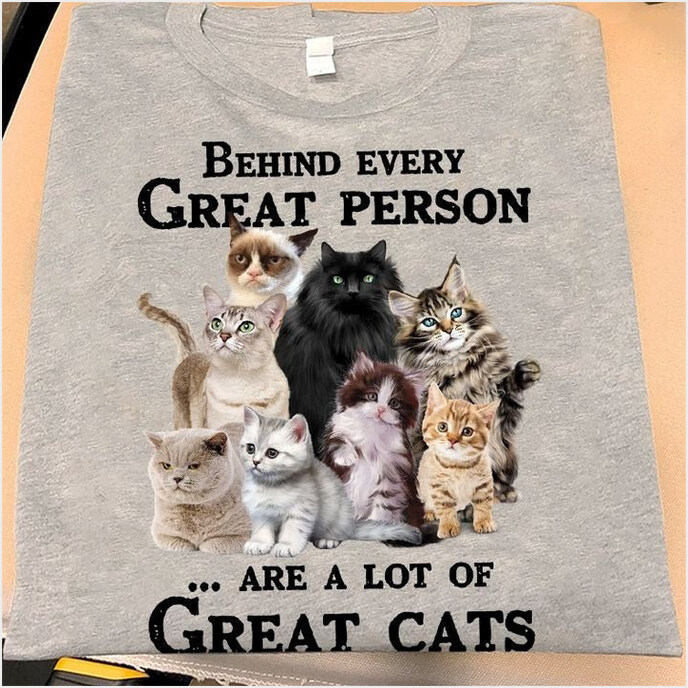 Behind Every Great Person Are A Lot Of Great Cats Shirt Birthday Gifts For Cat Person