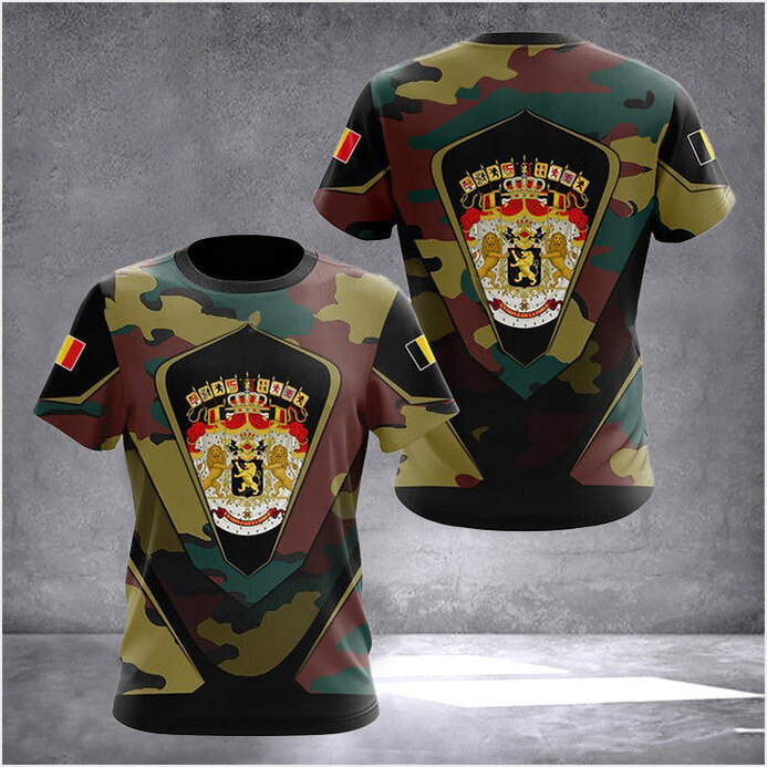 Belgium Coat Of Arms Camouflage T-Shirt For Mens Gifts For Belgian Gifts For Best Friend