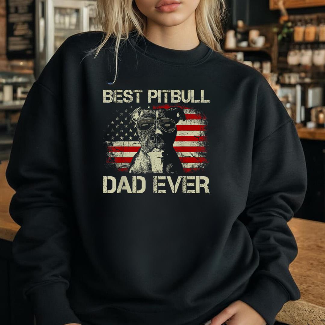 Best Pitbull Dad Ever Tshirt Funny Us Flag Gifts for Dog Dad