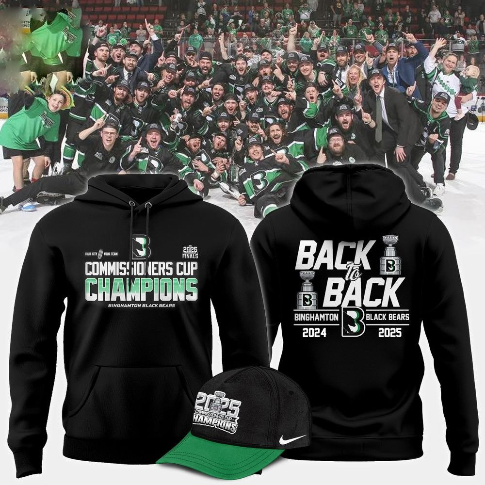 Binghamton Black Bears 2025 Back To Back Hoodie Champions Tribute Good Gifts For Hockey Fans