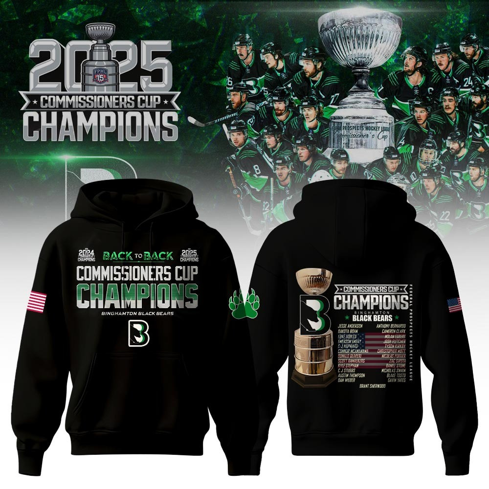 Binghamton Black Bears Champions CommissionerÃ¢â‚¬â„¢s Cup 2025 Hoodie Gifts For Hockey Fan