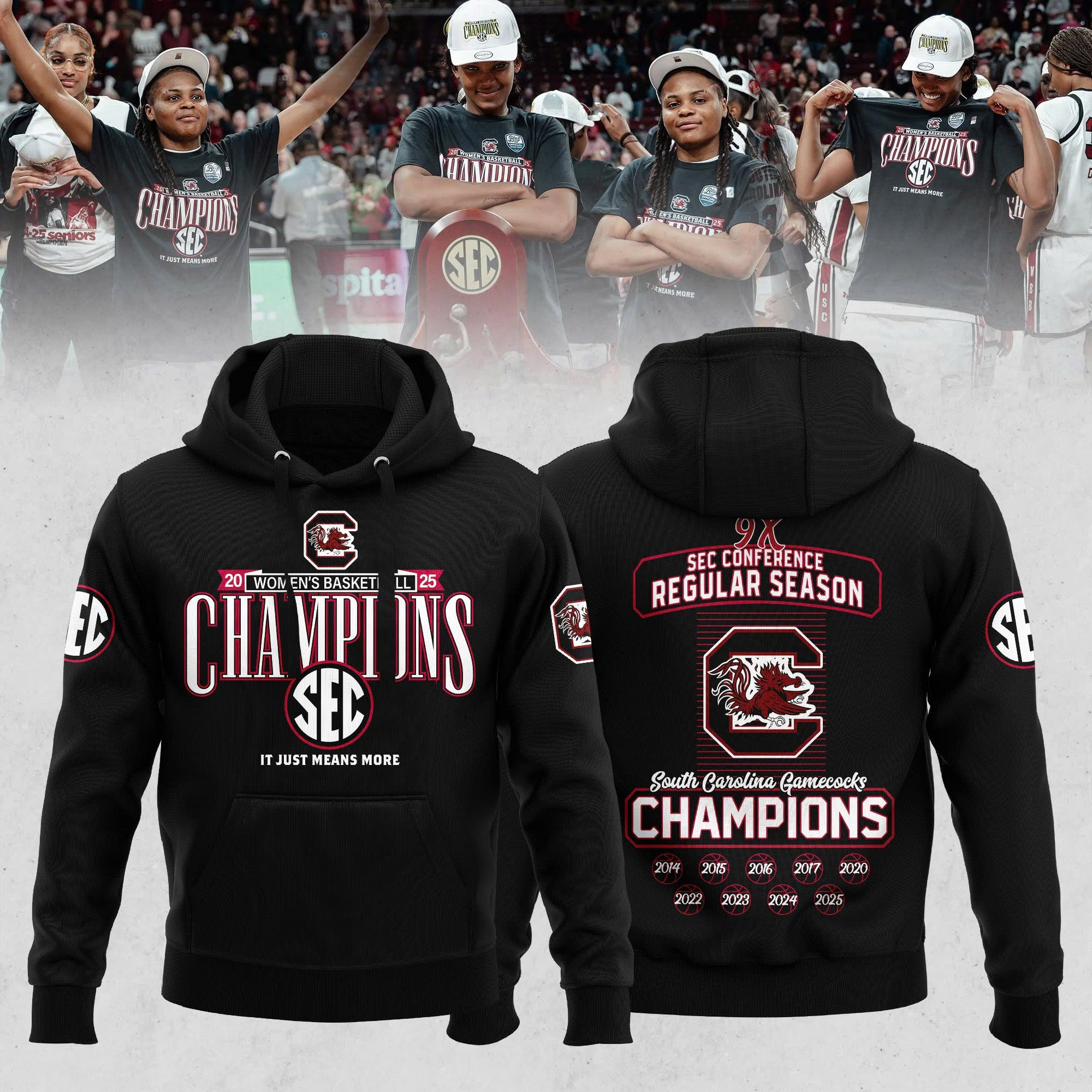 Black South Carolina Gamecocks Hoodie 2025 SEC WomenÃ¢â‚¬â„¢s Basketball Football Fan Gift Ideas