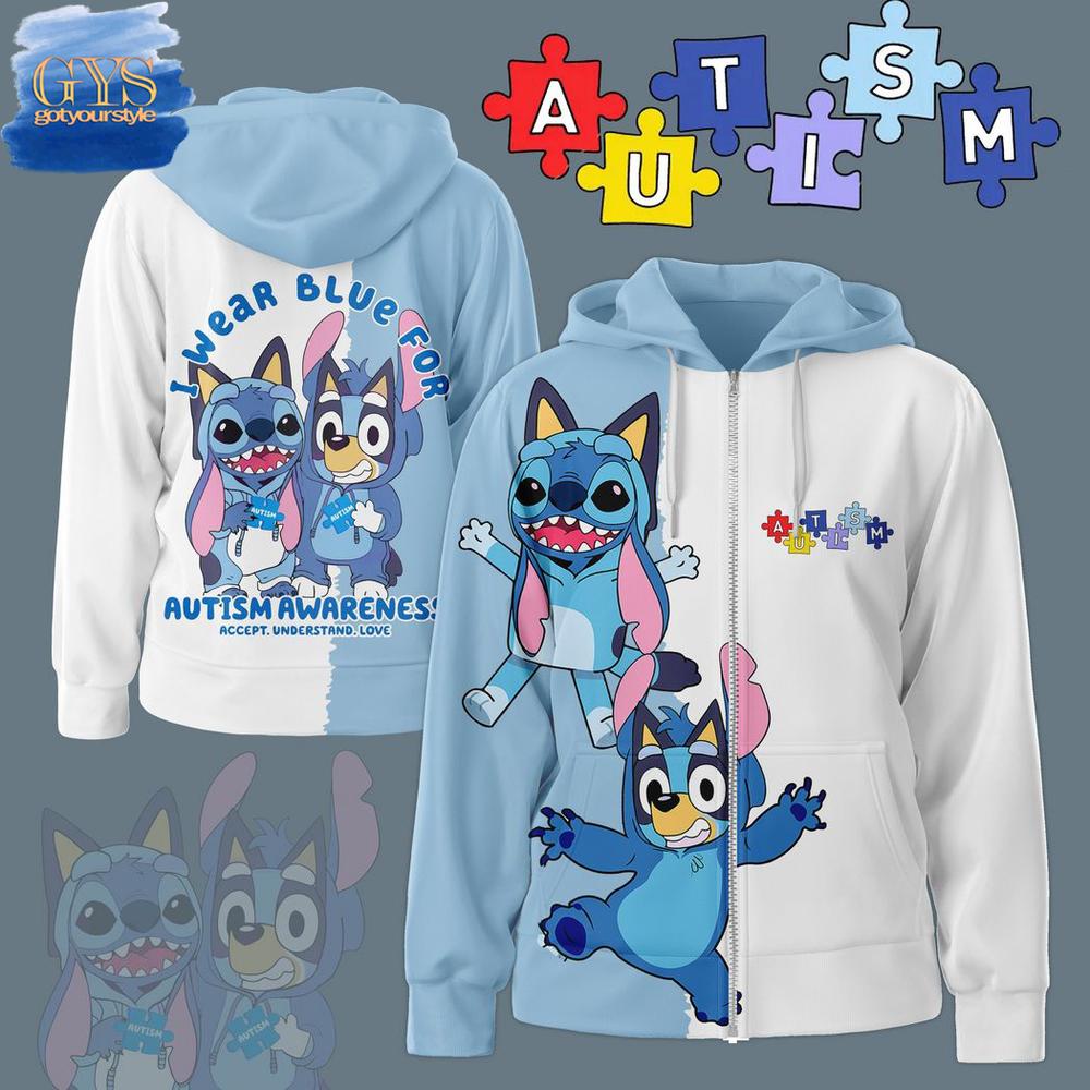 Bluey I Wear Blue For Autism Awareness Hoodie