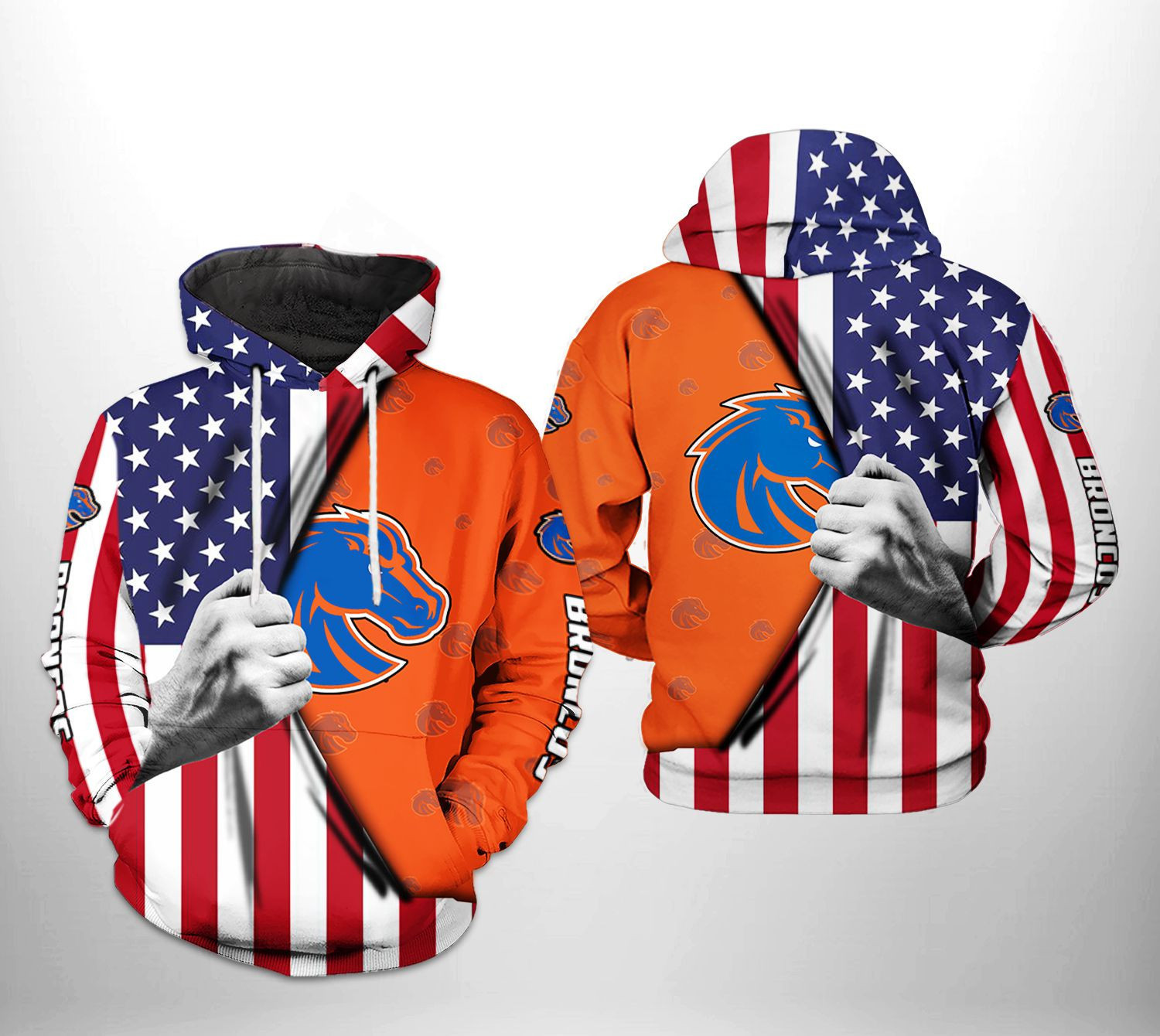 Boise State Broncos NCAA US FLag Hoodie  Zip Hoodie Version 1710