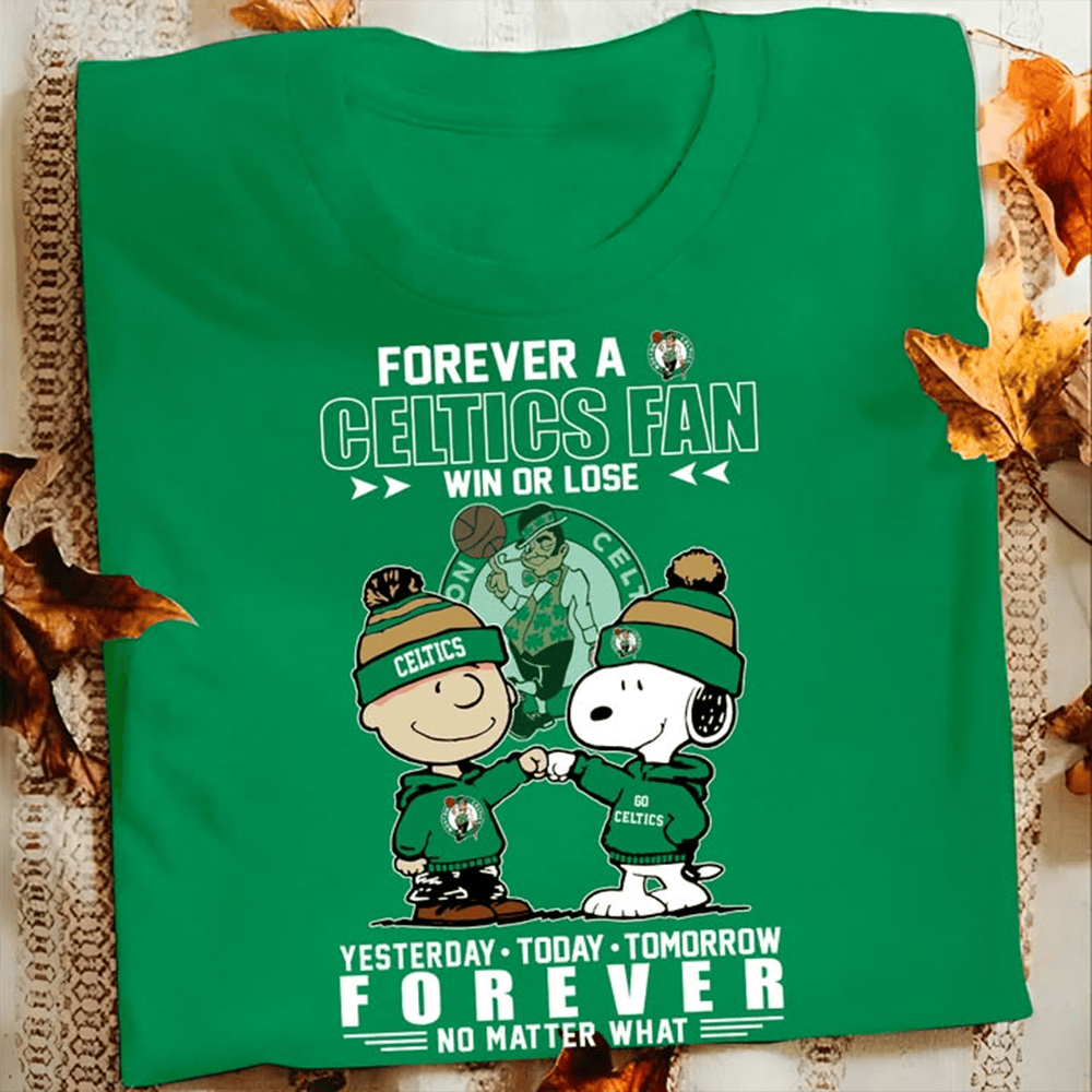 Boston Celtics Forever Charlie Brown And Snoopy T-Shirt Fathers Day Gifts For Basketball Fan
