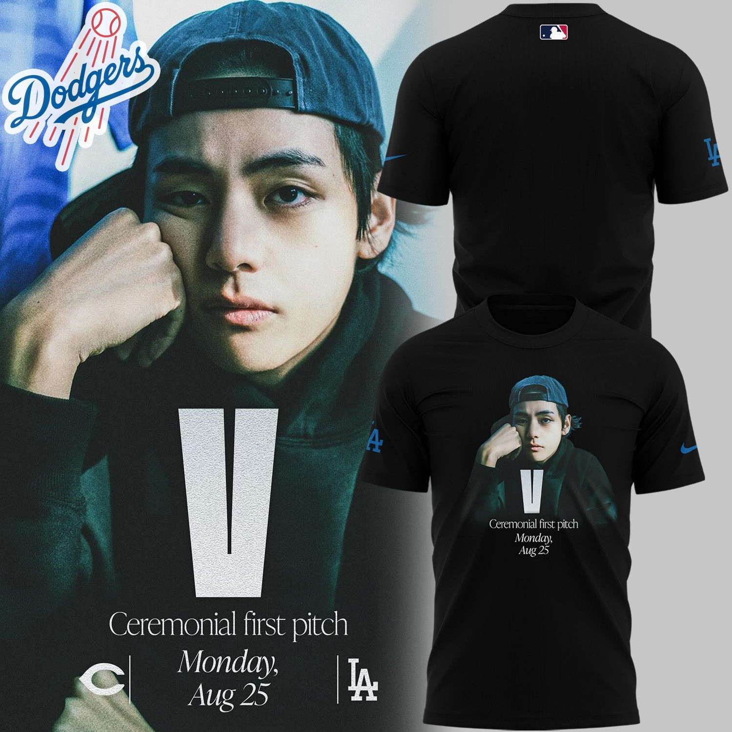 BTS Taehyung V x Los Angeles Dodgers MLB T Shirt Best Gifts For Baseball Lovers