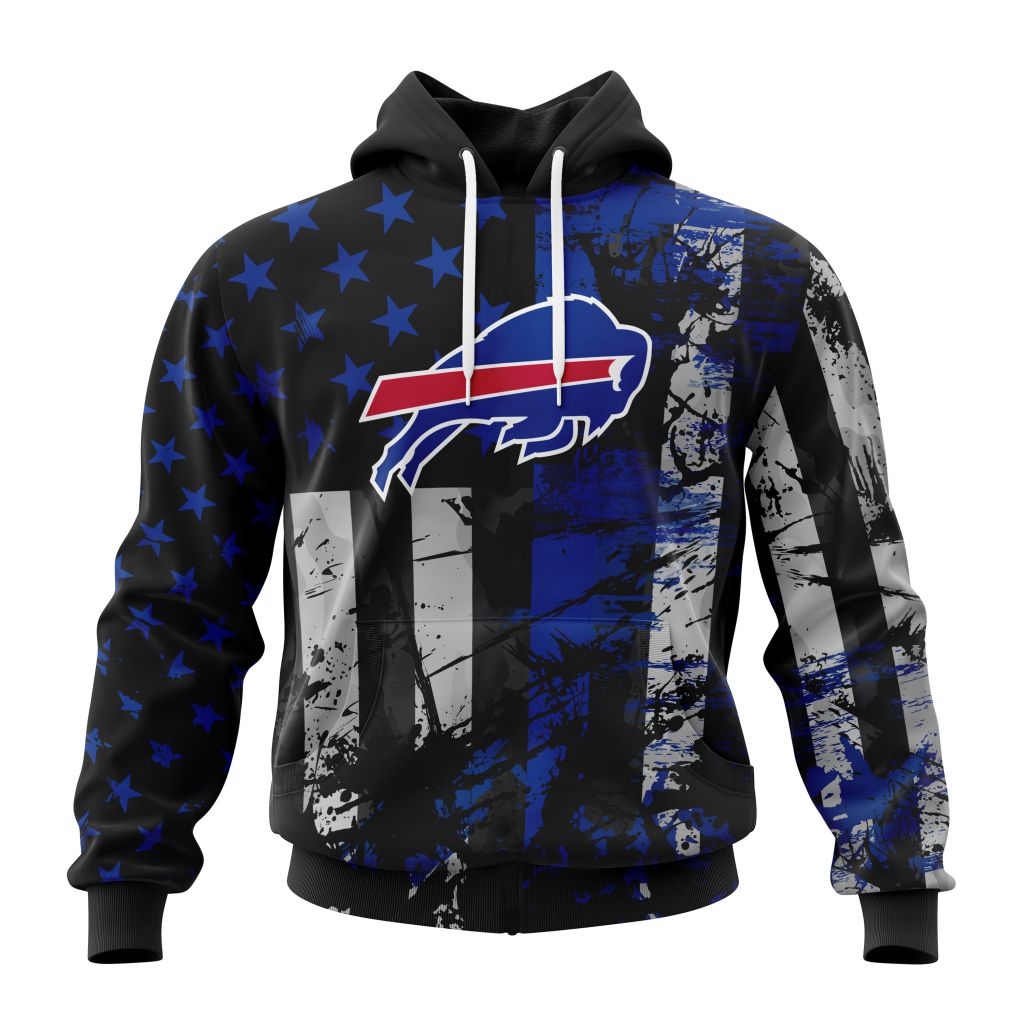 Buffalo Bills Blue Thin Line Flag NFL Football Team Hoodie