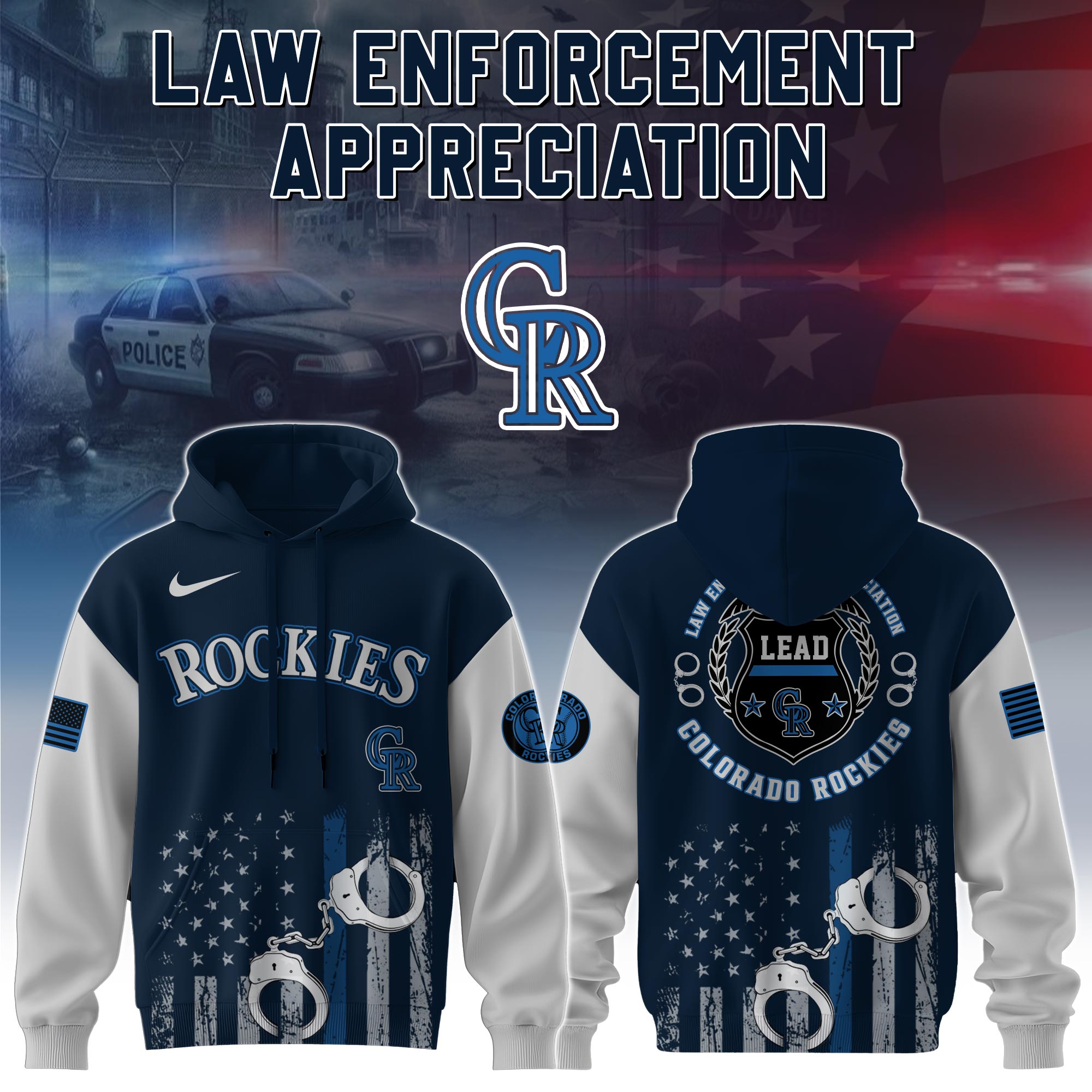 Colorado Rockies x Law Enforcement Appreciation Day Hoodie Baseball FatherÃ¢â‚¬â„¢s Day Gifts