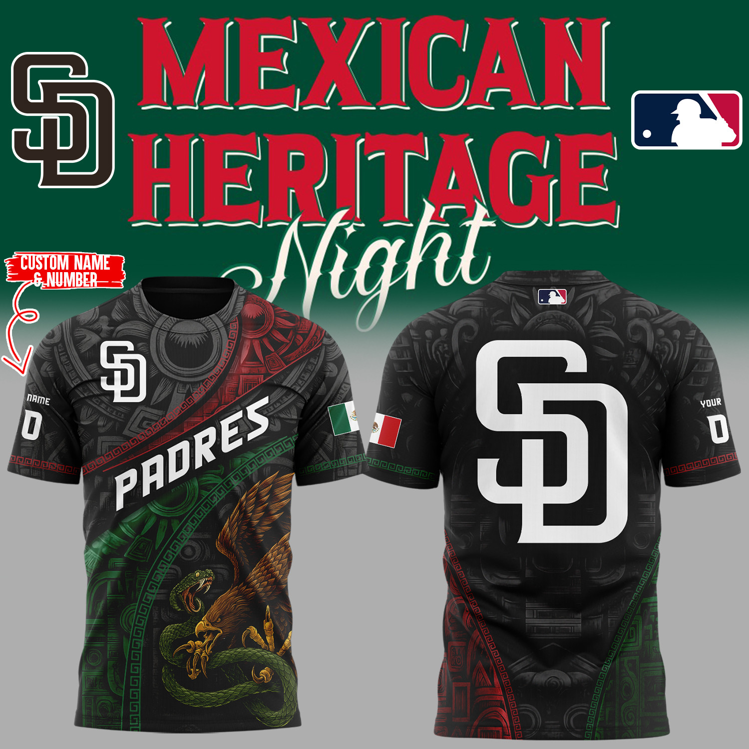 Custom Name Numbers San Diego Baseball Mexican Heritage Night Black T-shirt Baseball Lover Gift Ideas