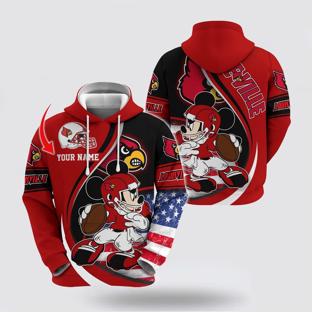 Custom NCAA Louisville Cardinals Hoodie Mickey Mouse 100 Year Anniversary Hoodie MenÃ¢â‚¬â„¢s Gifts