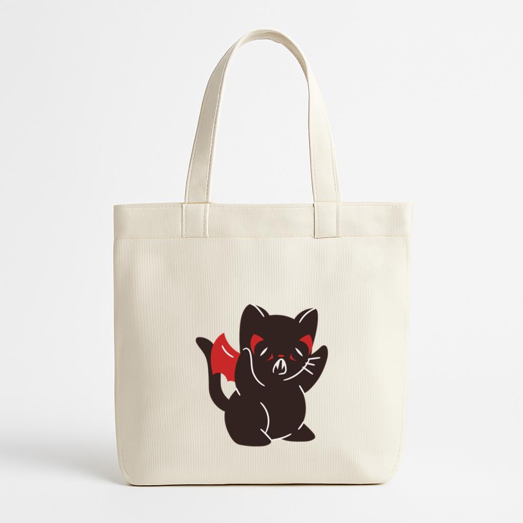 Cute Angry Black Cat With Red Wings Canvas Tote Bag