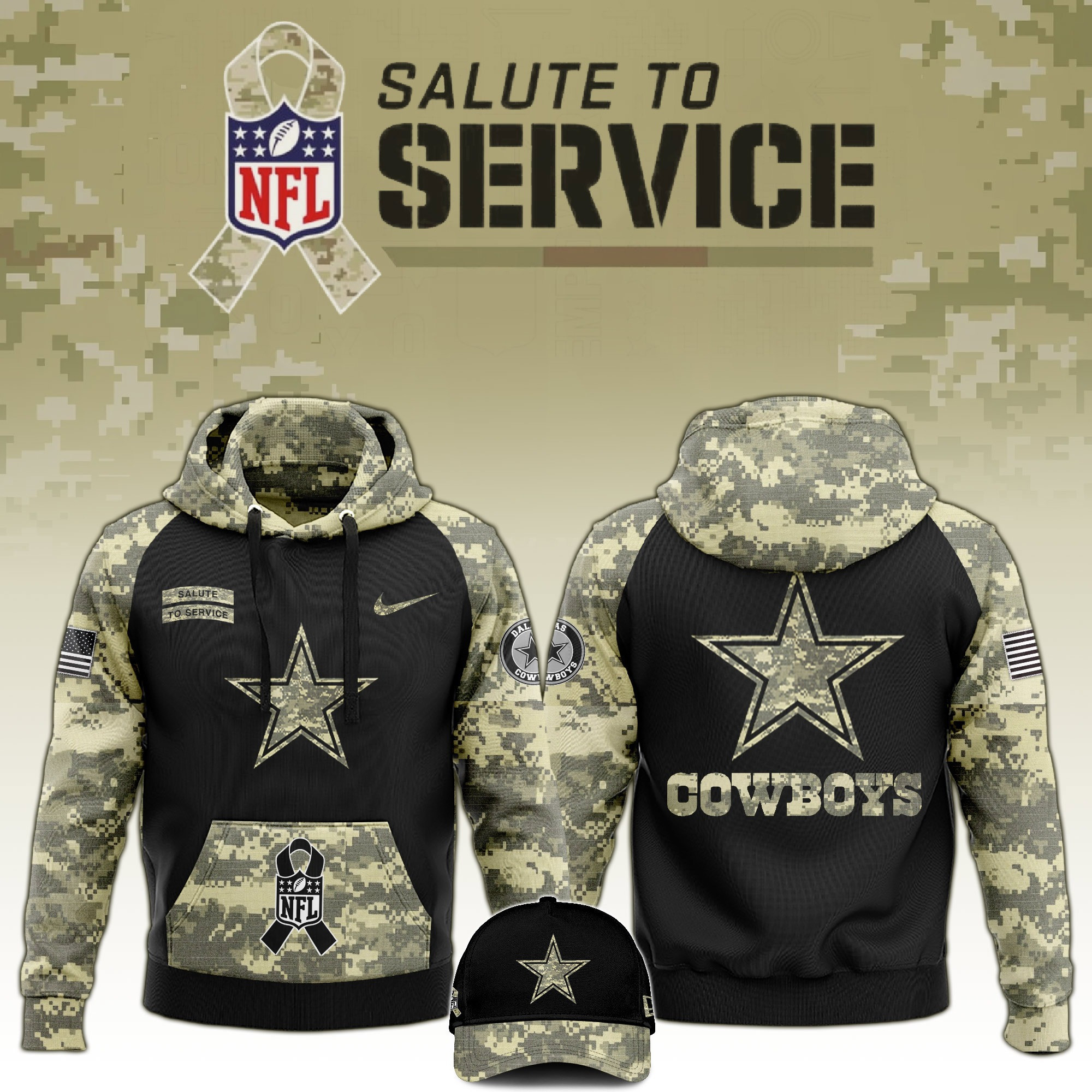 Dallas Cowboys Salute to Service Club  Camo Hoodie And Hat Unique Cowboys Shirt For Him