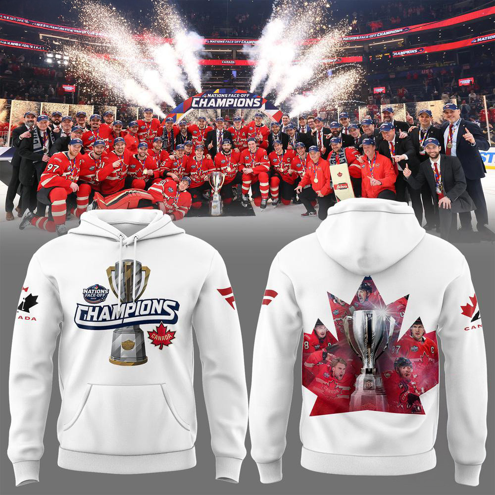 Face-Off Champions 2025 Canada Team Hockey  Winner White Hoodie Hockey Fan Gifts