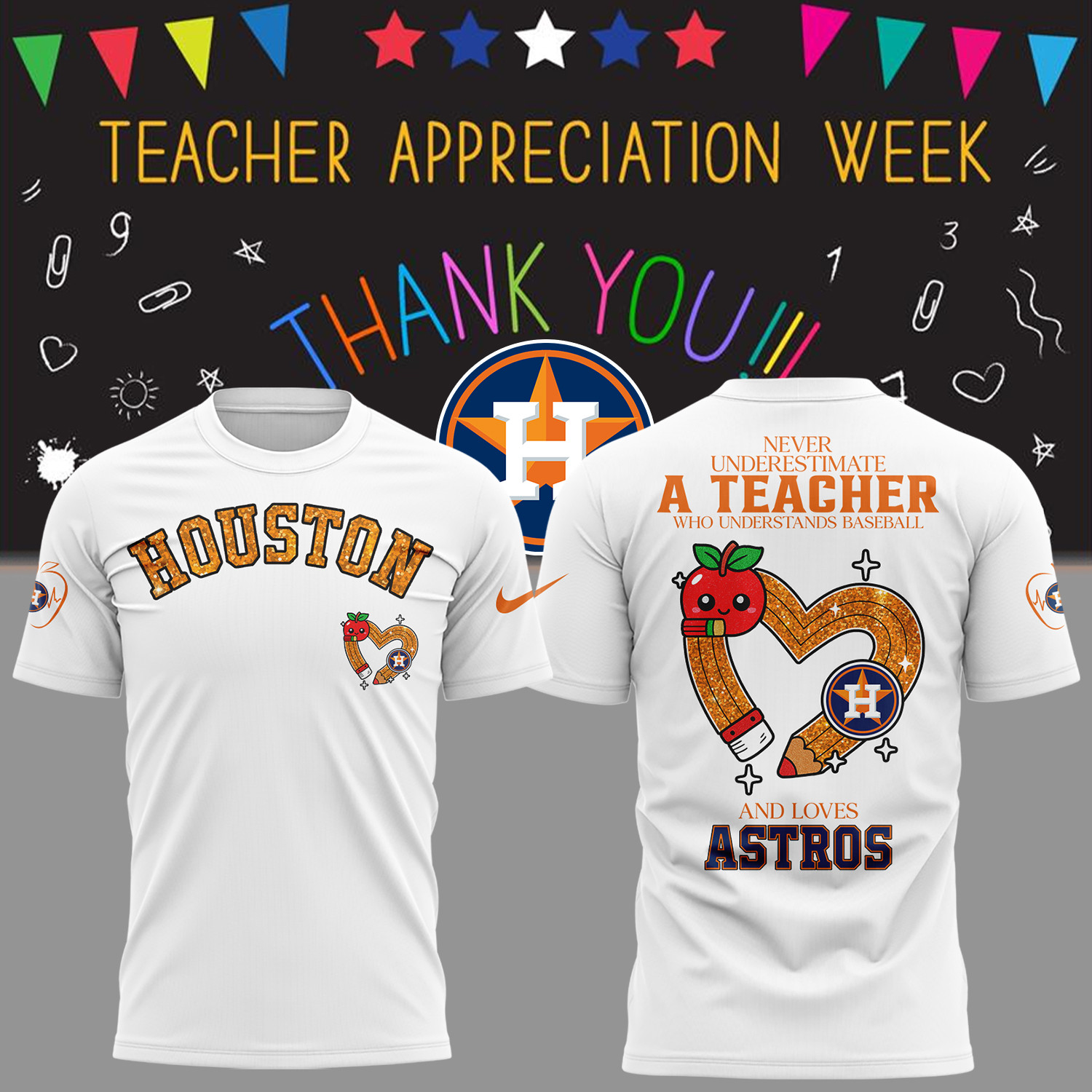 Houston Astros Baseball Teacher Appreciation Game Black Tshirt