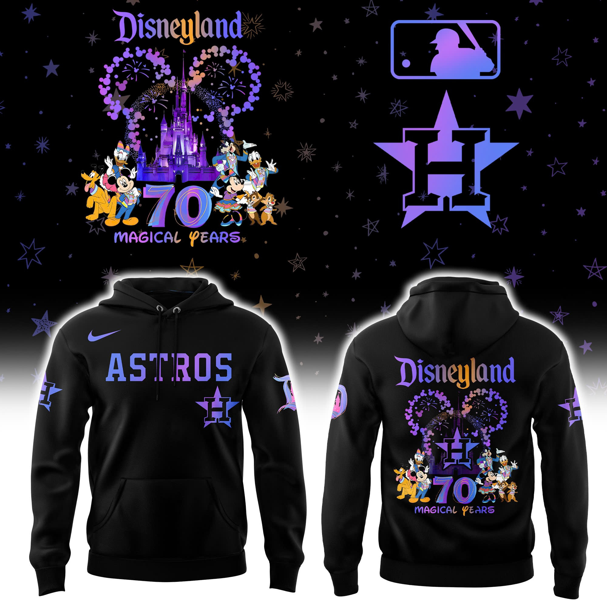 Houston Astros x Disneyland 70th Baseball Hoodie Comfortable And Relaxed Fit Shirt For Sport Fans