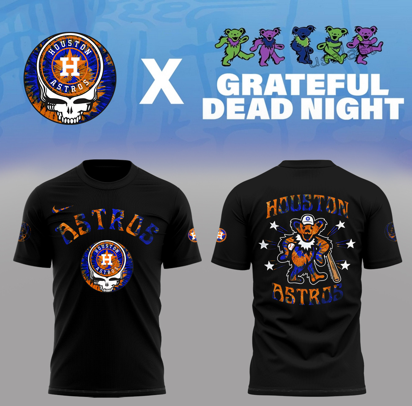 Houston Astros X Grateful Dead Night Black Tshirt Gift For Dad