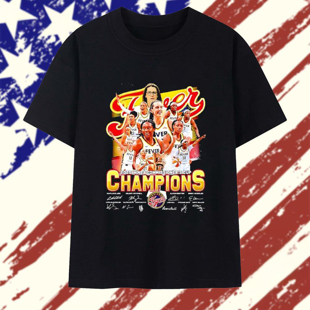 Indiana Fever Team 2025 WNBA Commissioners Cup Champions Signature T-Shirt WNBA Merch